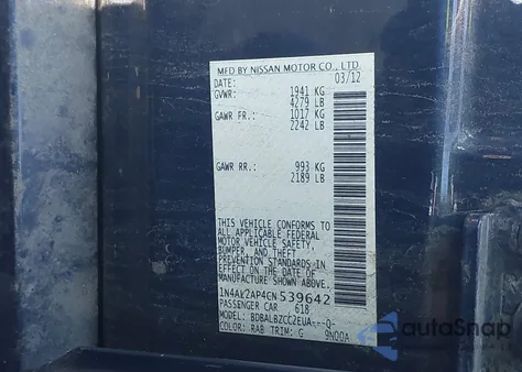 2012 Nissan Altima 2.5 S from USA, damaged, VIN 1N4AL2AP4CN539642